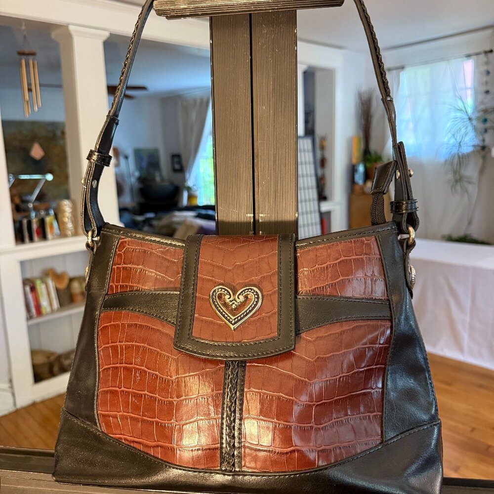 Brighton crocodile embossed vintage bag brown and black with Heart emblems.